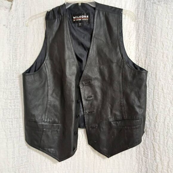 Wilsons Vtg Men's Black Leather Vest Size L - Picture 5 of 9